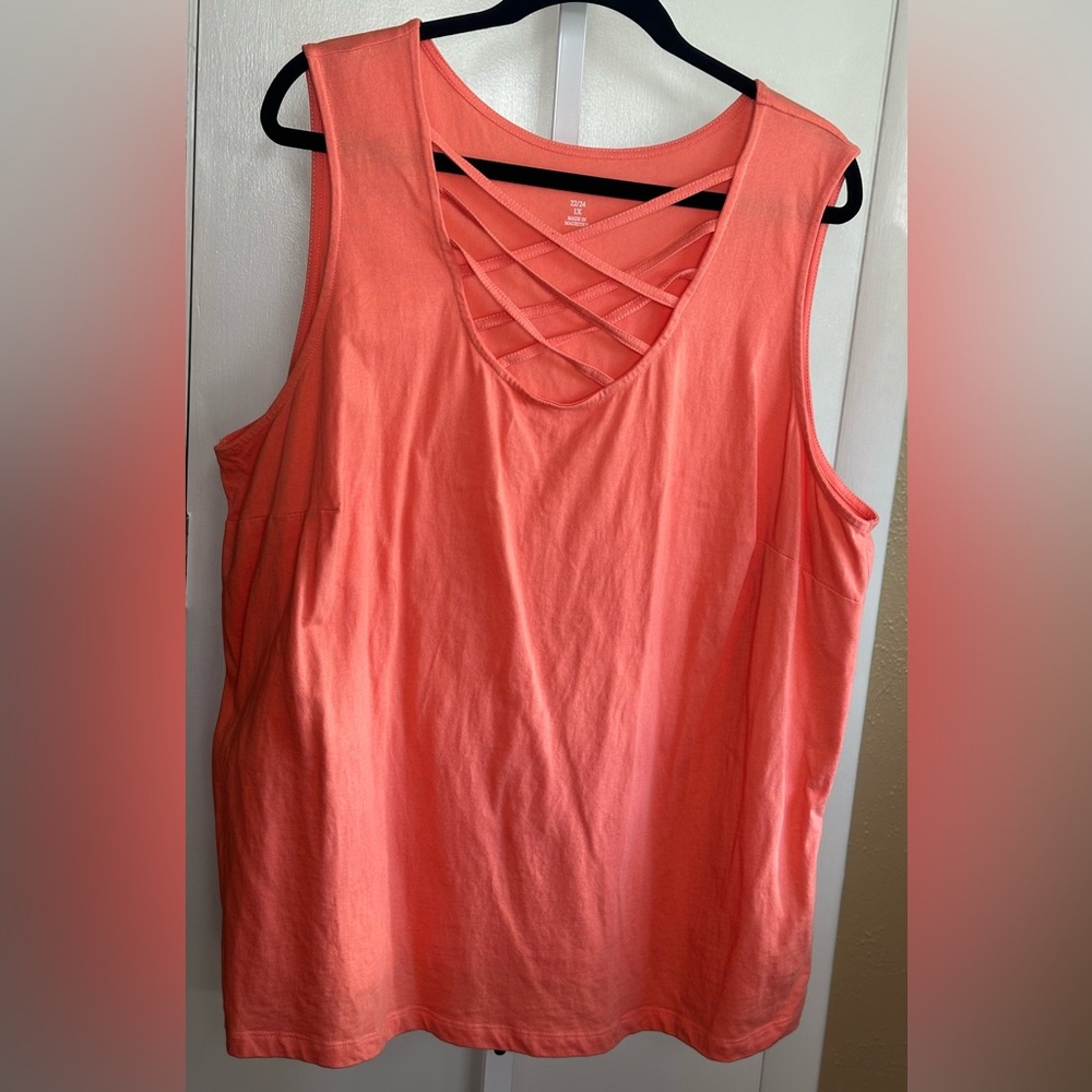 Roaman's Plus Size 22/24 Coral Crisscross Neck Cotton Tank Top